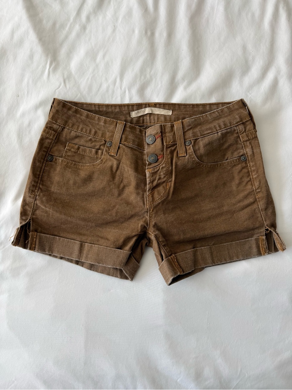 Vince Brown Denim Roll-Cuff Jean Shorts